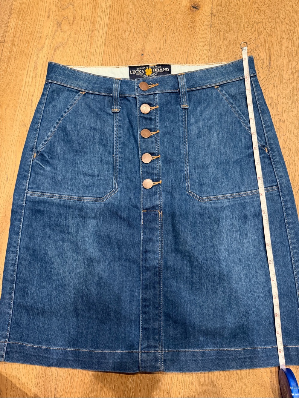 Lucky Brand Denim Button-Front A-Line Skirt in Blue